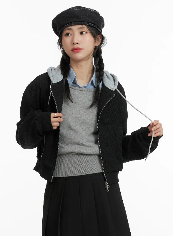 School Jackets for Uniform -Cozy Two-Tone Hoodie Jacket OM408