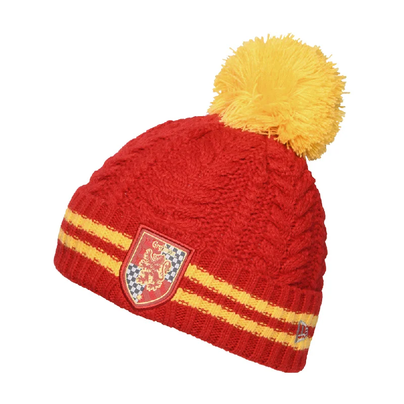 Wool blend cap for cozy fall fashion -New Era Kids Gryffindor Bobble Hat - Harry Potter - Red