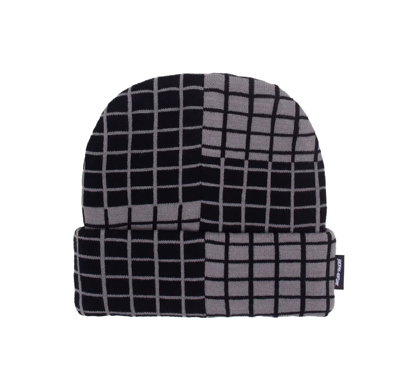 Canvas baseball cap for long-lasting wear -Checker Block Cuff Beanie (Black)