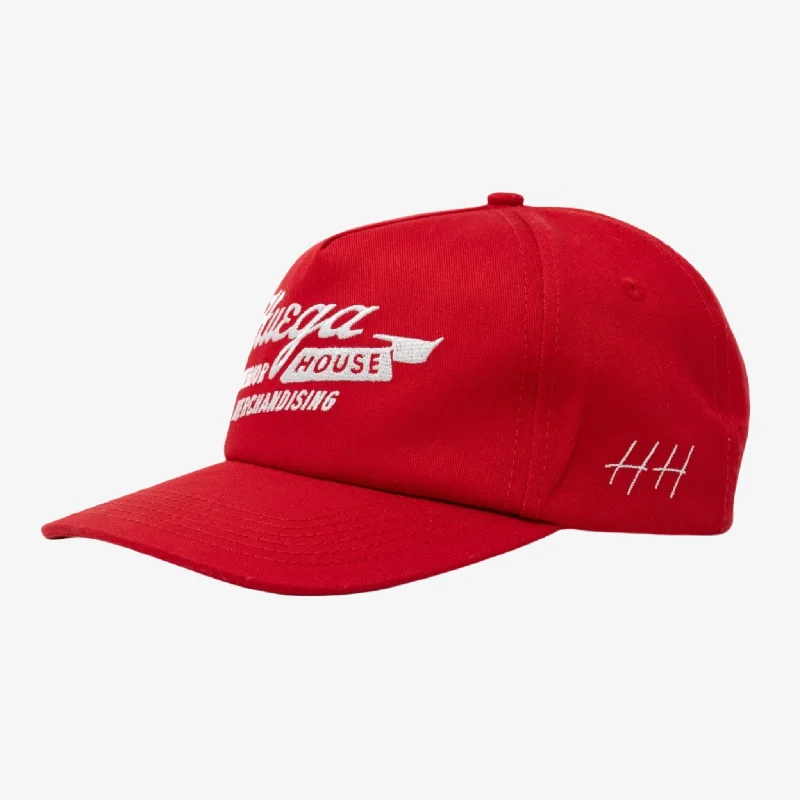 Washed cap with soft vintage feel -Huega House 'Odyssey' 5-Panel Snapback Hat Red / White