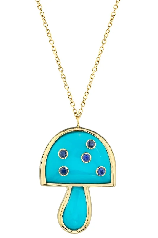 Embroidered Mini Dresses for Detailed -Turquoise Mini Mushroom Necklace