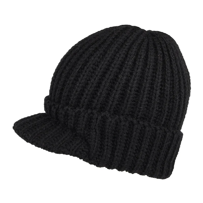 Fitted dad cap for relaxed snug wear -Highland 2000 English Wool Small Peak Beanie Hat - Black