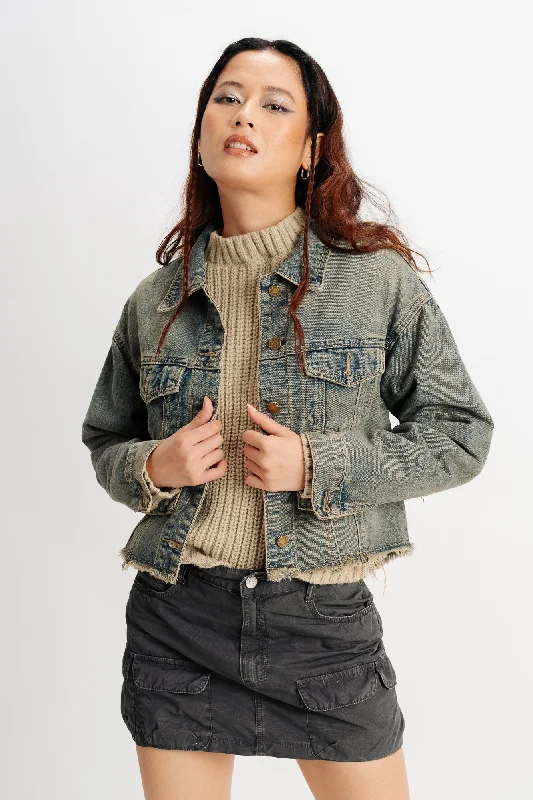 Workout Jackets for Fitness -Vintage Frayed Denim Jacket