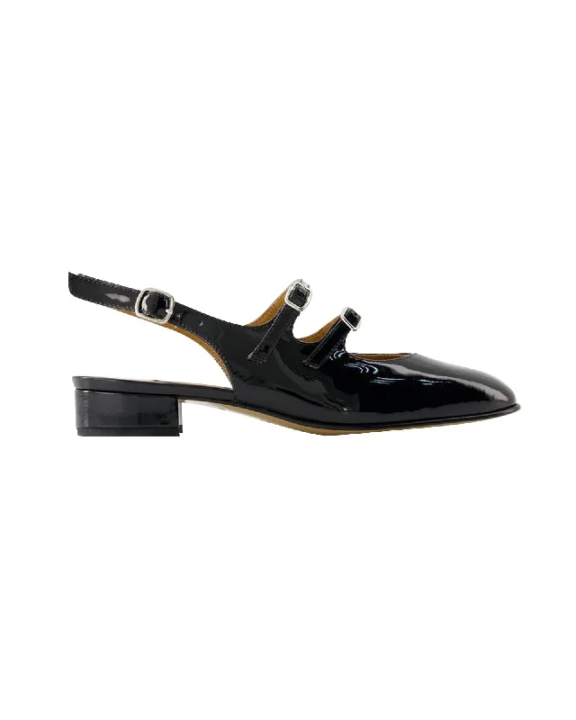 Ladies shoes featuring velvet fabrics feel rich -Black Leather Peche Pumps with Ankle Strap by Carel