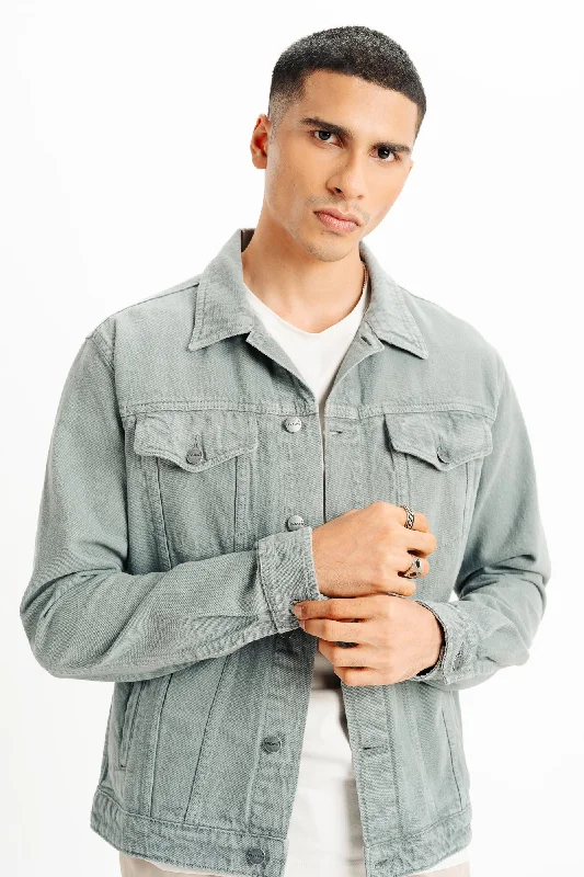 Zip-Up Jackets for Convenience -Grey Classic Men's Trucker Jacket