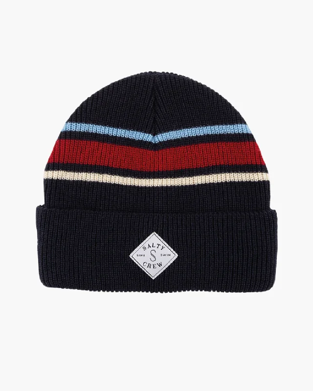 Sports cap with moisture-wicking fabric tech -Tippet Stripe Beanie - Navy