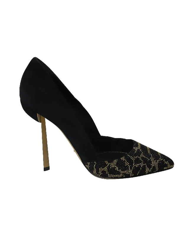 Ladies shoes in neutral tones pair well -Crystal Embedded Animal Print Pumps by Sergio Rossi