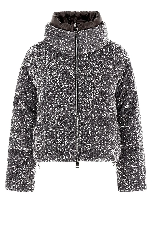 Floral Jackets for Feminine -Quilted Paillette Zip Jacket