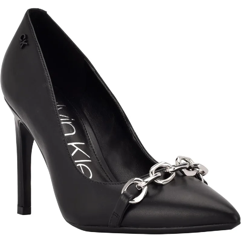 Ladies shoes for bold fashionistas stand tall -Calvin Klein Womens Heari Faux Leather Chain Pumps