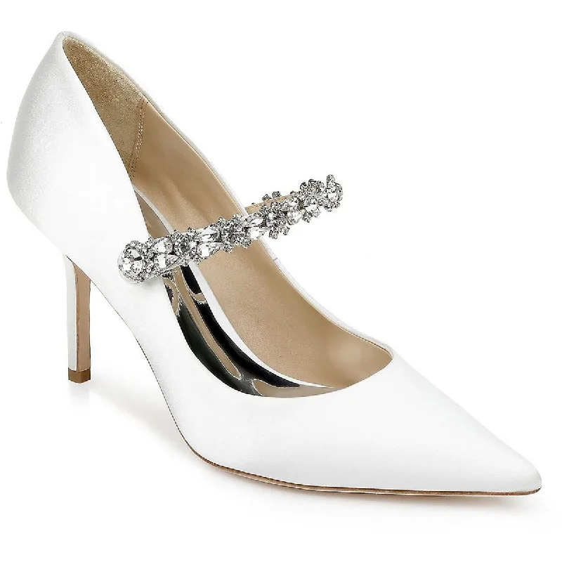 Ladies shoes with thick straps feel secure -Badgley Mischka Womens Theory Satin Pumps