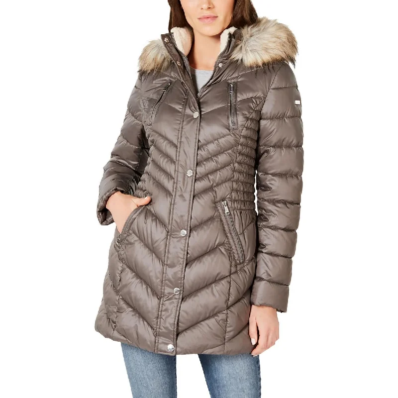 Beaded Jackets for Decoration -Laundry by Shelli Segal Womens Faux Fur Trim Hooded Puffer Jacket