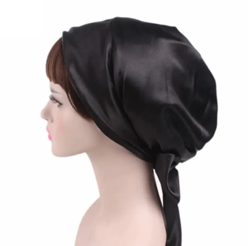 Black baseball cap for sleek all-black looks -Satin Beanie Wrap - Black