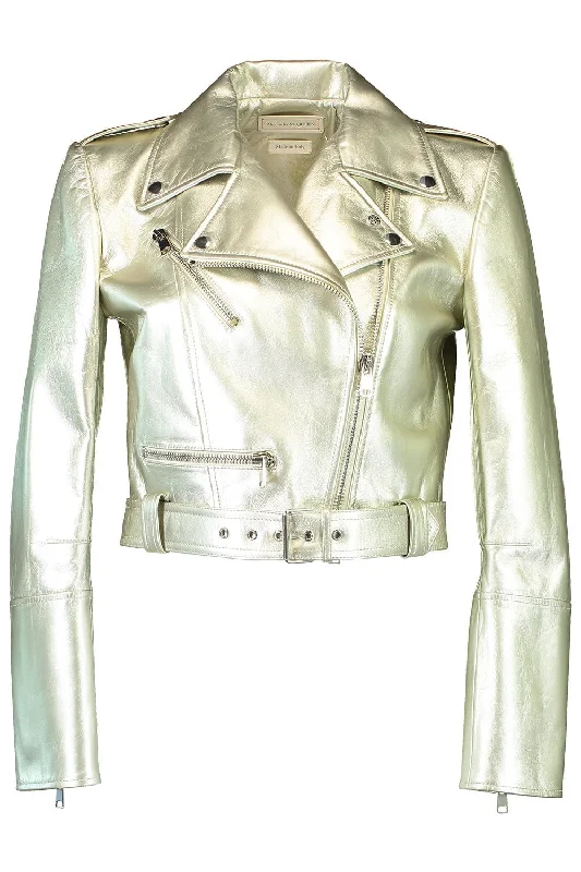 Fishing Jackets for Water Activity -Cropped Biker Jacket - Champagne