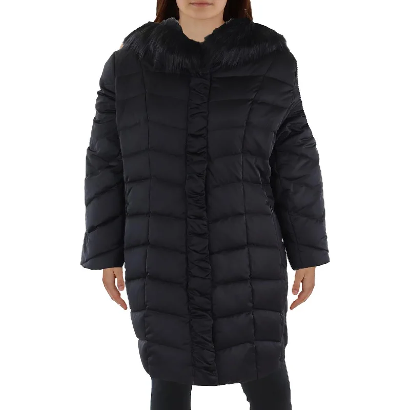 Zip-Up Jackets for Convenience -Tahari Womens Plus Insulated Faux Fur Trim Puffer Jacket