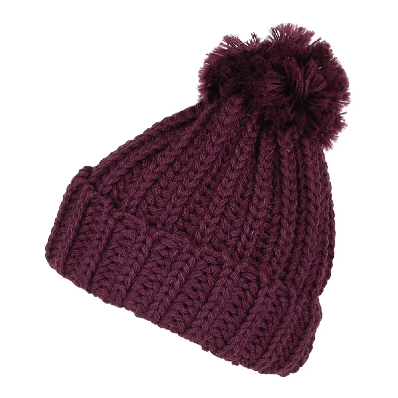 Camouflage cap with adjustable strap back -Highland 2000 Cuffed Chunky English Wool Bobble Hat - Plum