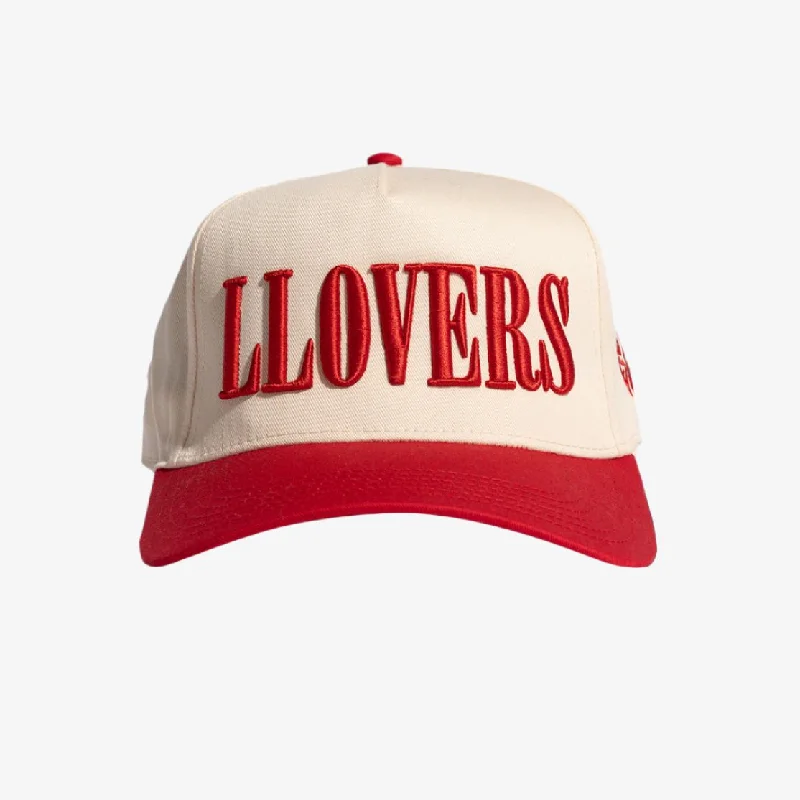 Black mesh cap for breathable summer wear -LLovesick 'LLOVERS' 3D Embroidered 5-Panel Snapback Cap Beige / Red LL1-102-RED