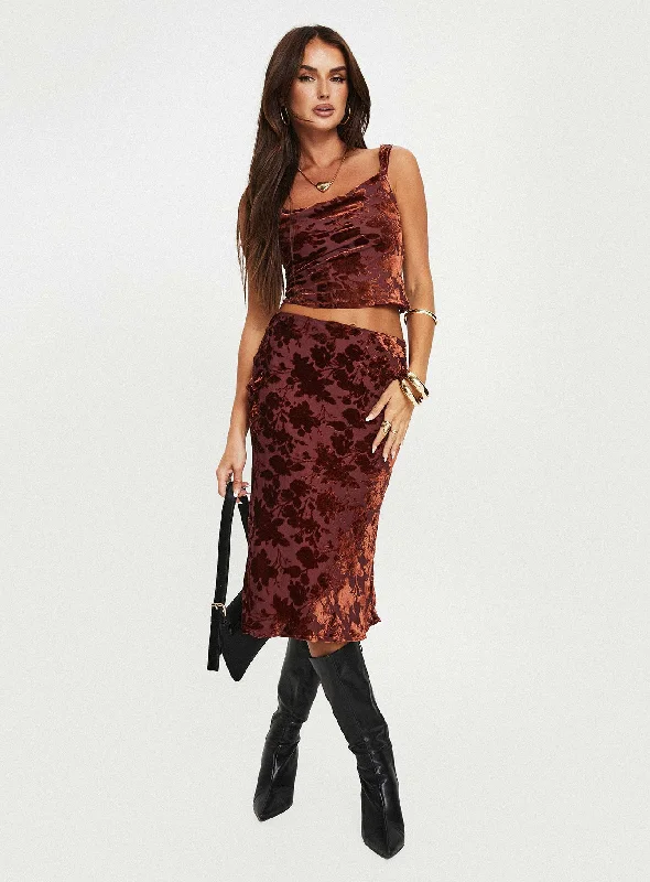 Mini Dresses for Outdoor Activities -Devore Midi Skirt Burgundy