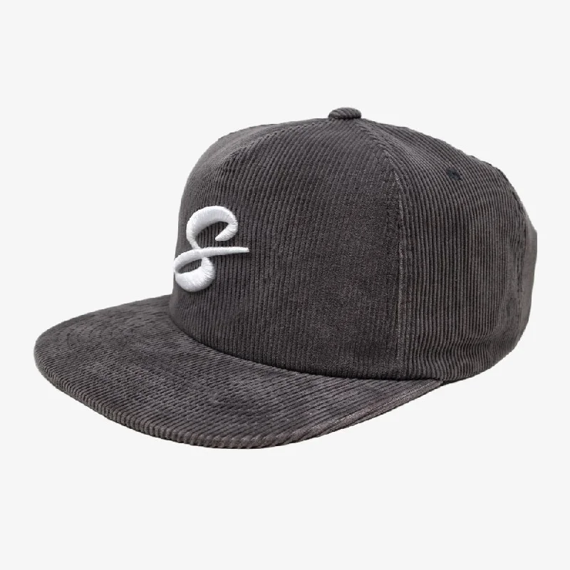 Warm wool cap for cold weather days -Scopd Corduroy Snapback Hat 'S Logo' Charcoal Grey