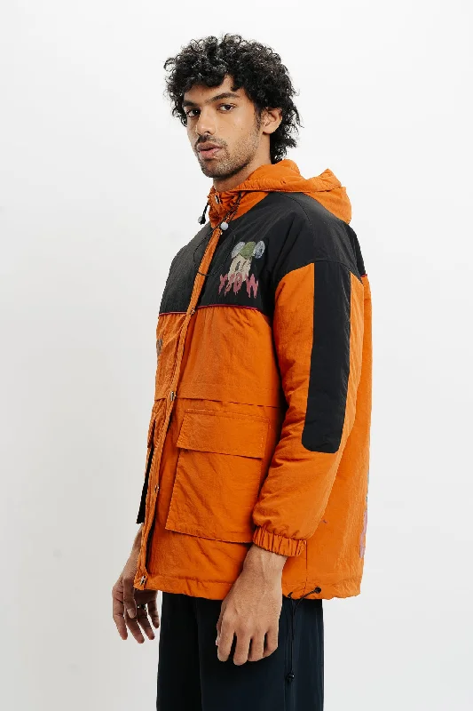 College Jackets for Campus -Men's Orange Puffer Jacket