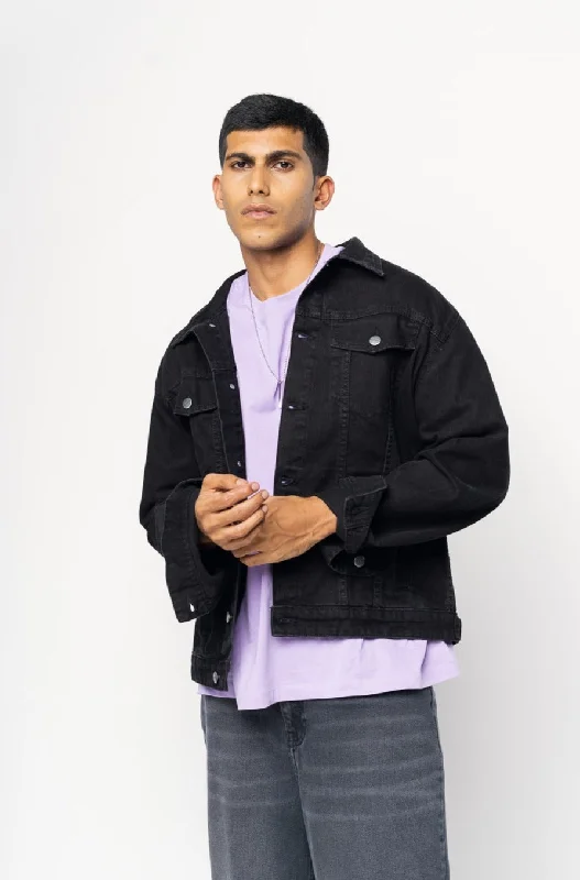 Khaki Jackets for Casual -Men's Black Trucker Jacket