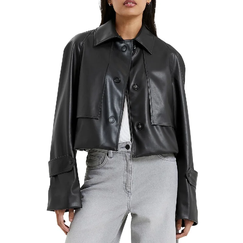 Down Jackets for Cold Protection -French Connection Womens Corlenda Faux leather Short Shirt Jacket