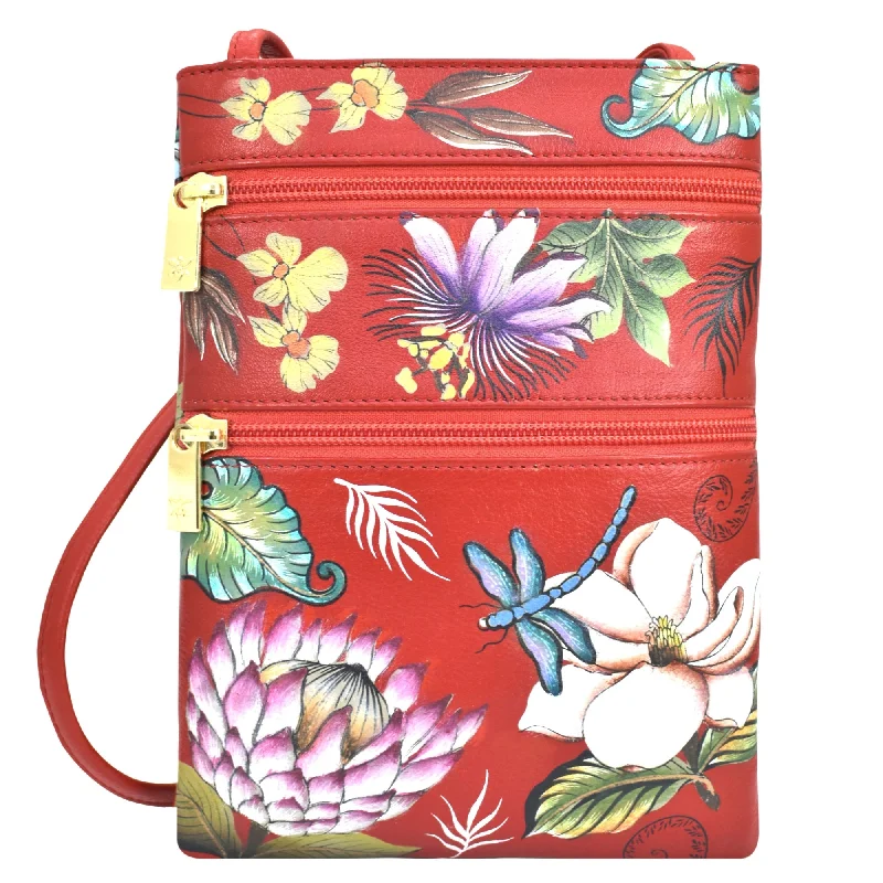 Tasseled Mini Dresses for Exotic Look -Hand Painted Leather Mini Double Zip Travel Crossbody