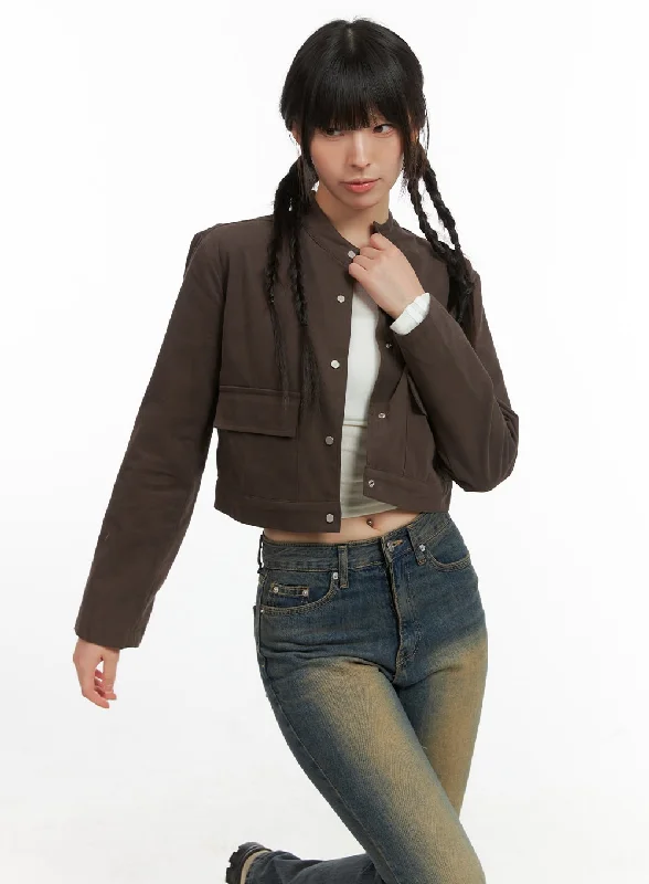 Affordable Jackets for Budget -Solid Suede Crop Jacket CG419