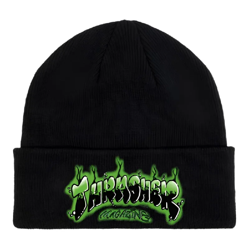 Canvas baseball cap for long-lasting wear -Airbrush Patch Beanie (Black)