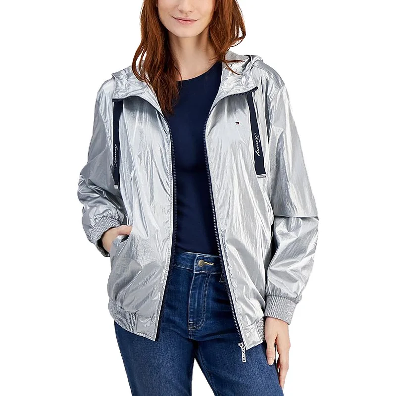 Appliquéd Jackets for Creativity -Tommy Hilfiger Womens Metallic Long Sleeve Windbreaker Jacket