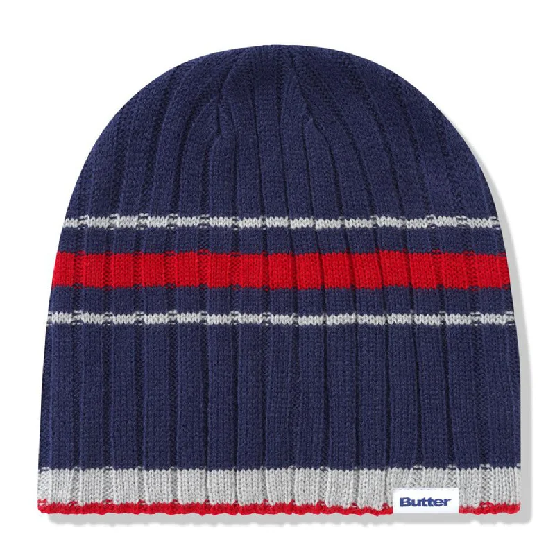 Minimalist mesh cap for airy lightweight feel -Butter Goods - Bands Skull Beanie Navy