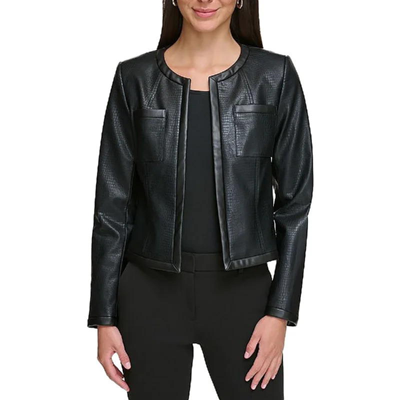 Cycling Jackets for Bike Rides -DKNY Womens Faux Leather Embossed Leather Jacket