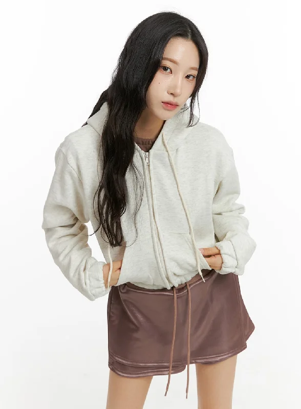 Brown Jackets for Earthy -Zip-Up Crop Hoodie Jacket CJ409