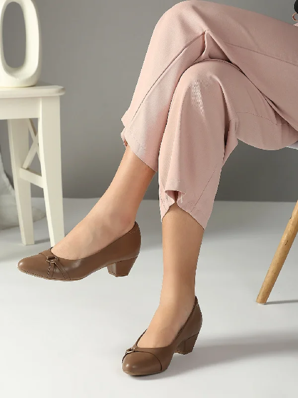 Ladies shoes featuring laser-cut patterns are unique -Womens Beige Party Wear Solid Pumps