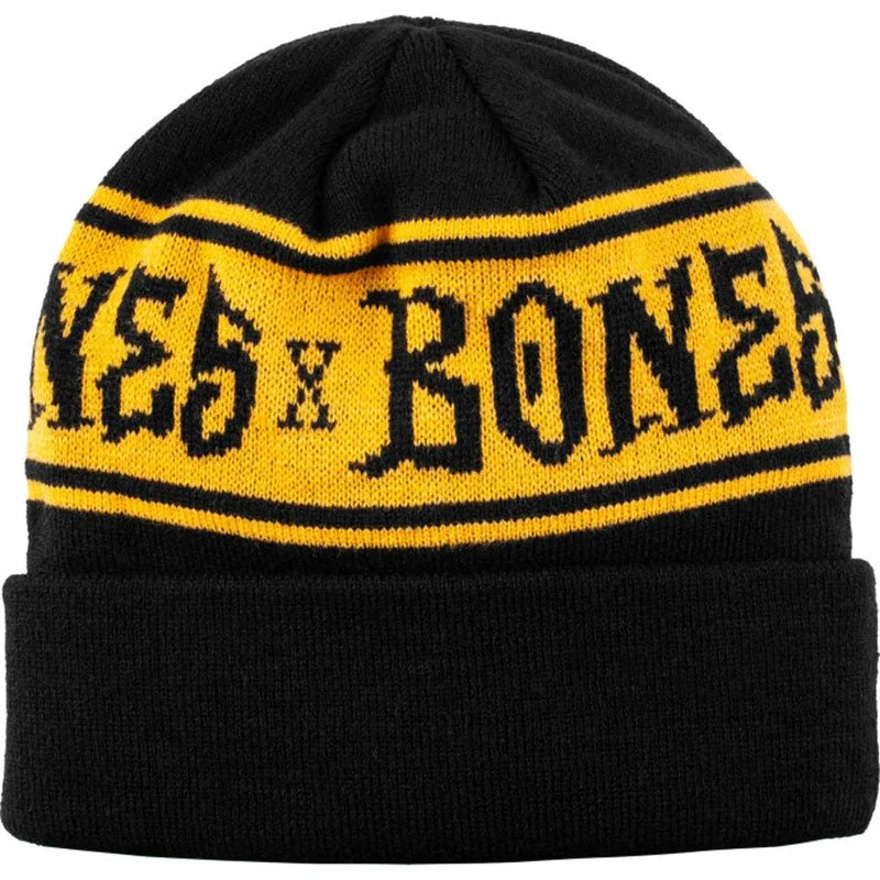 Adjustable snapback cap for easy fit tweaks -BONES WHEELS Black & Gold Stripe Beanie