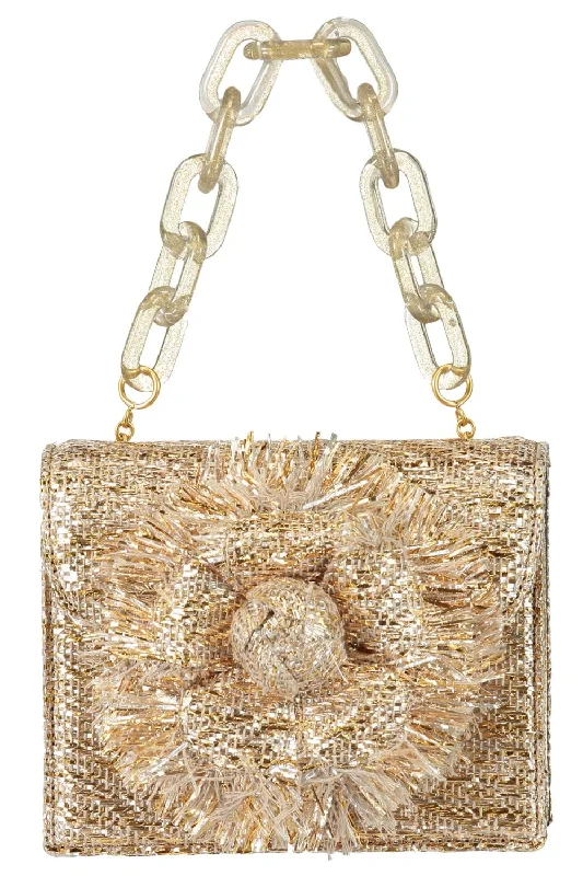 Polyester Mini Dresses for Durable Use -Mini Tro Bag - Gold Raffia