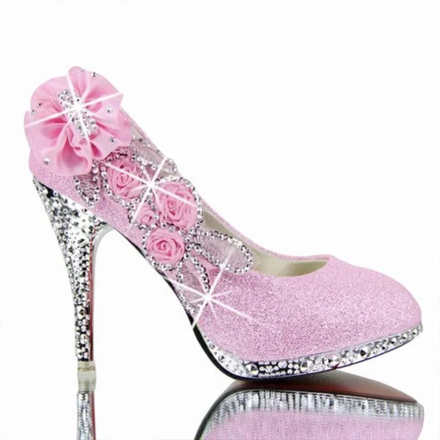 Ladies shoes with matte finishes stay subtle -Floral Glitter Wedding Pumps Shoes