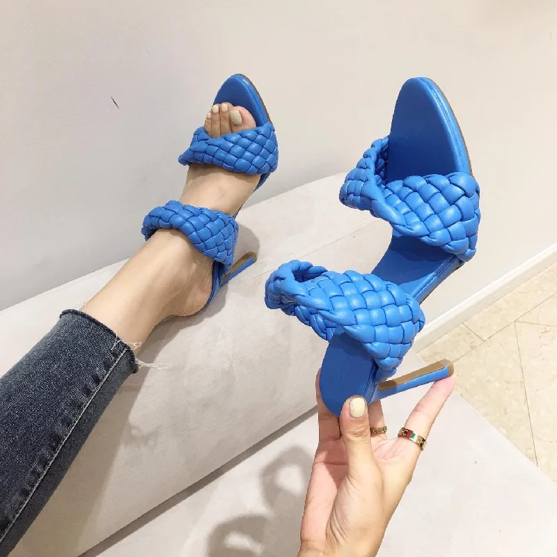 Ladies shoes with classic styles never fade -Blue Weave Synthetic Leather Pointed Toe Slip-on High Heel Pumps for Women