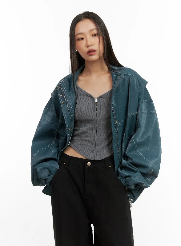 High School Jackets for Students -Washed Faux Leather Jacket CO424