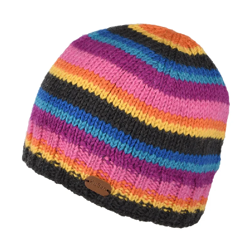 Bright cap for fun festival outfits -Kusan Brooklyn Striped Beanie Hat - Grey-Pink