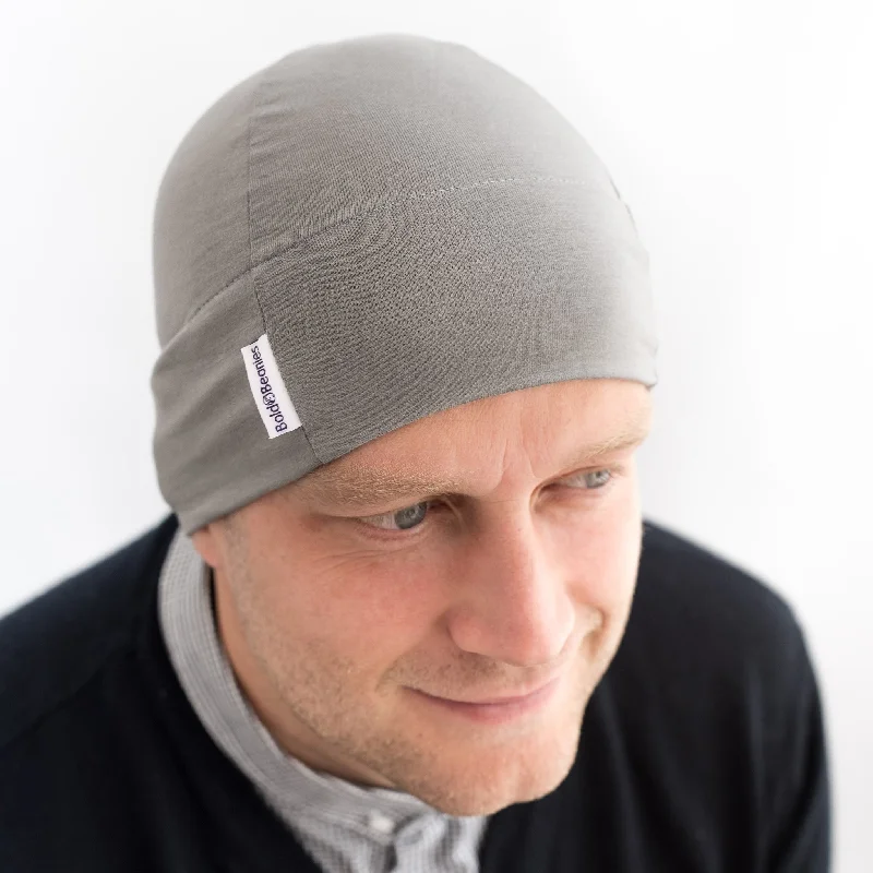 Designer trucker cap with signature brand patch -Grey Mens Plain Chemo Cotton Hat