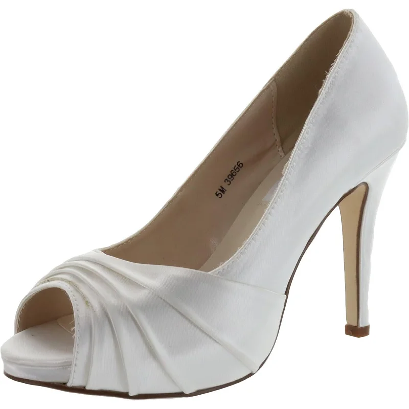 Ladies shoes featuring beaded details are ornate -Dyeables Womens Bea Satin Pumps Peep-Toe Heels