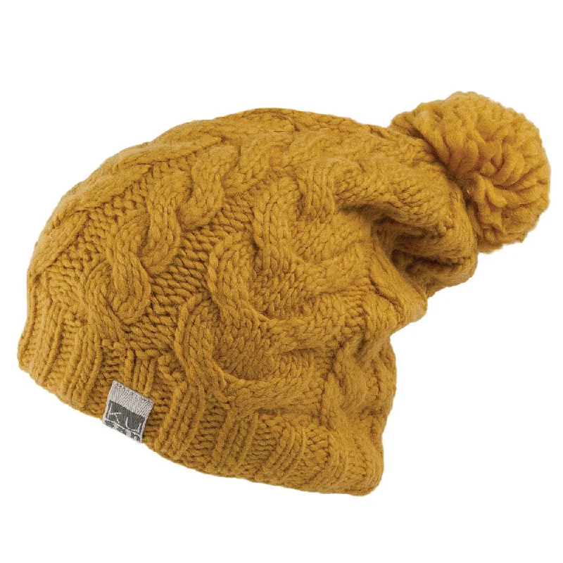 Sports team cap with bold logo front -Kusan Oversized Bobble Hat - Mustard