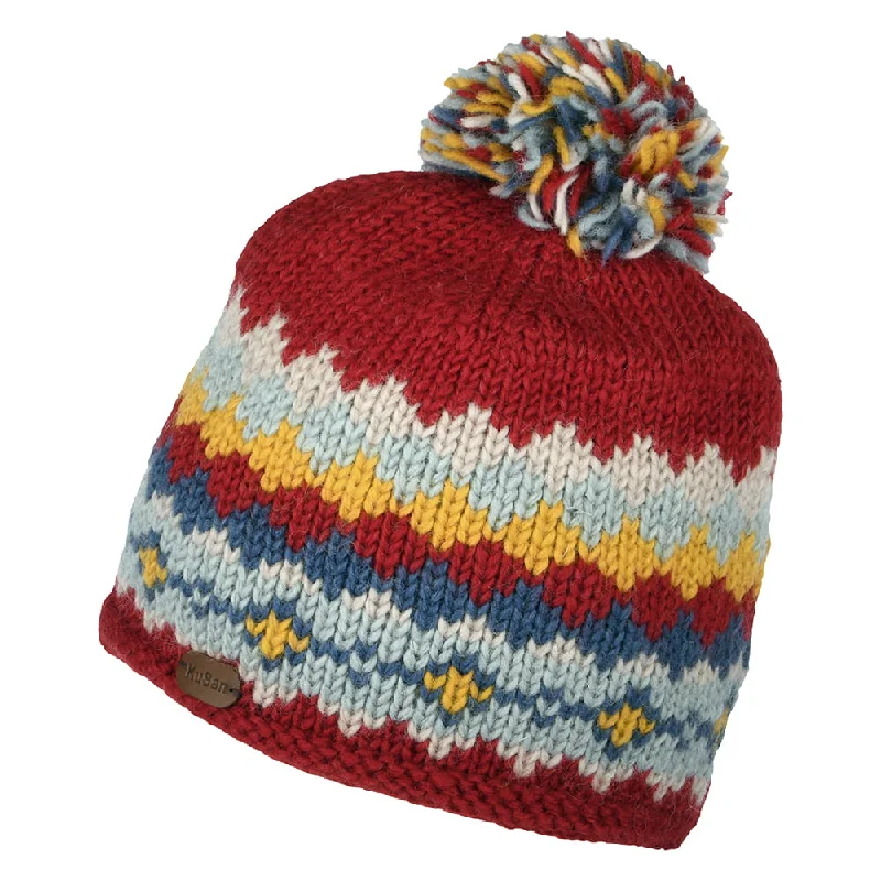 Adjustable cap with sturdy velcro closure -Kusan Short Bobble Hat - Red-Multi