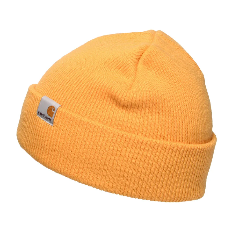 Embroidered cap with custom team initials -Carhartt WIP Hats Stratus Short Watch Beanie Hat - Mustard