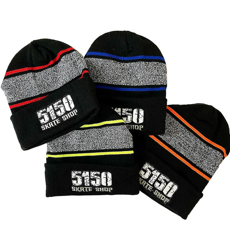 Soft cotton cap with breathable mesh back -5150 Skate Shop Striped Collar Beanies