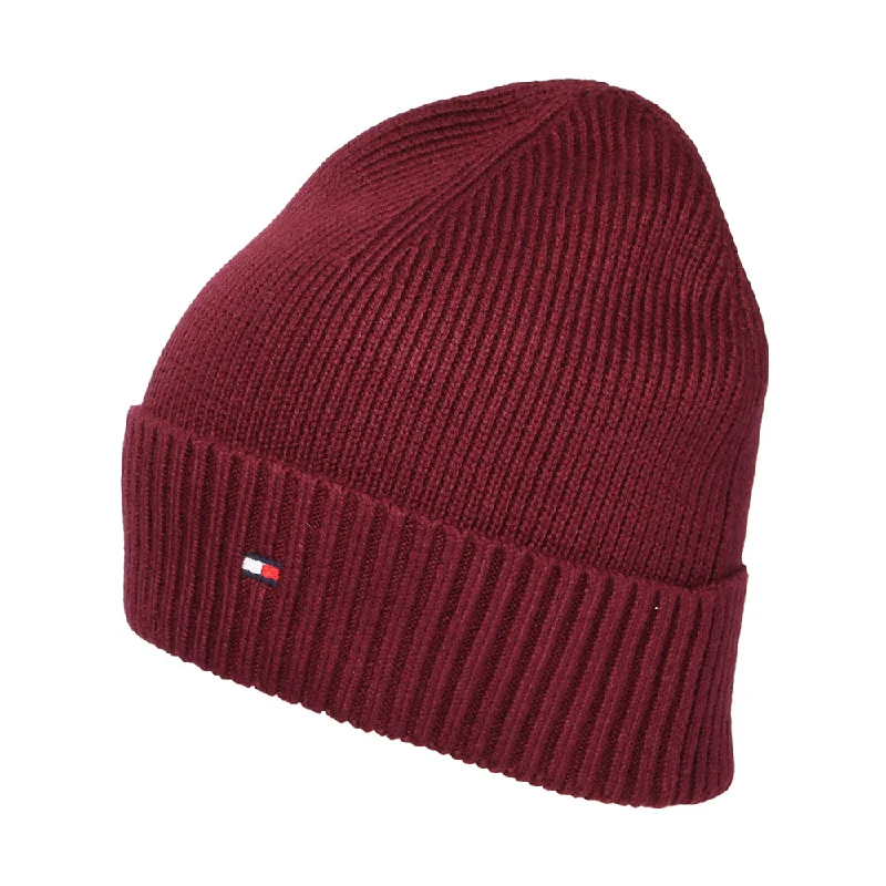 Washed cap with soft vintage feel -Tommy Hilfiger Hats Pima Essential Flag Cotton Cashmere Beanie Hat - Wine