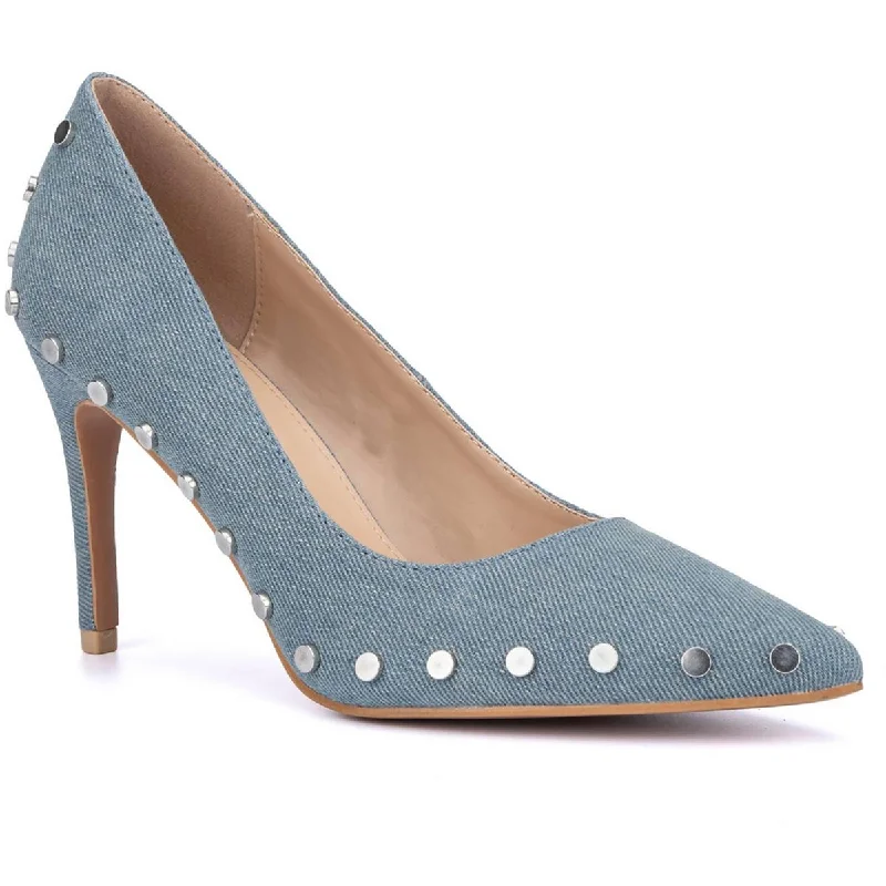 Ladies shoes with wedge heels balance easily -New York & Company Womens Layne Denim Studded Pumps