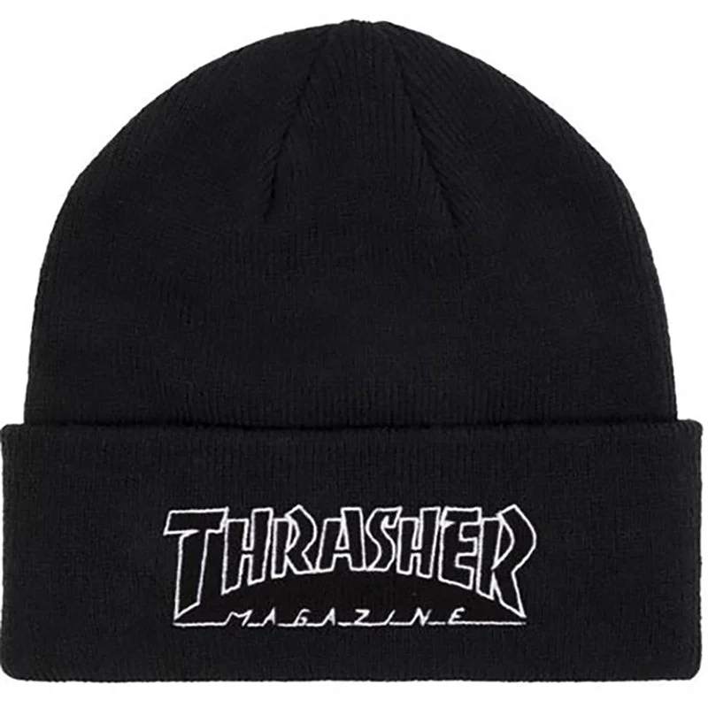 Graphic dad cap for quirky personality shine -Thrasher Skateboard Magazine Outlined Logo Black Beanie