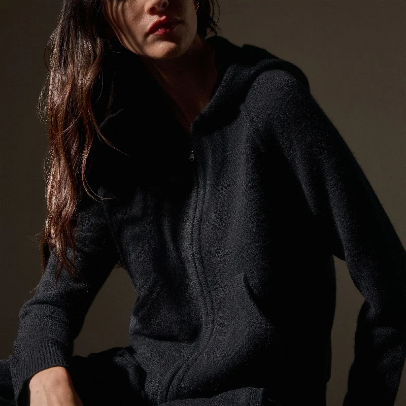 Geometric Jackets for Modern -Recycled Cashmere Track Jacket - Black