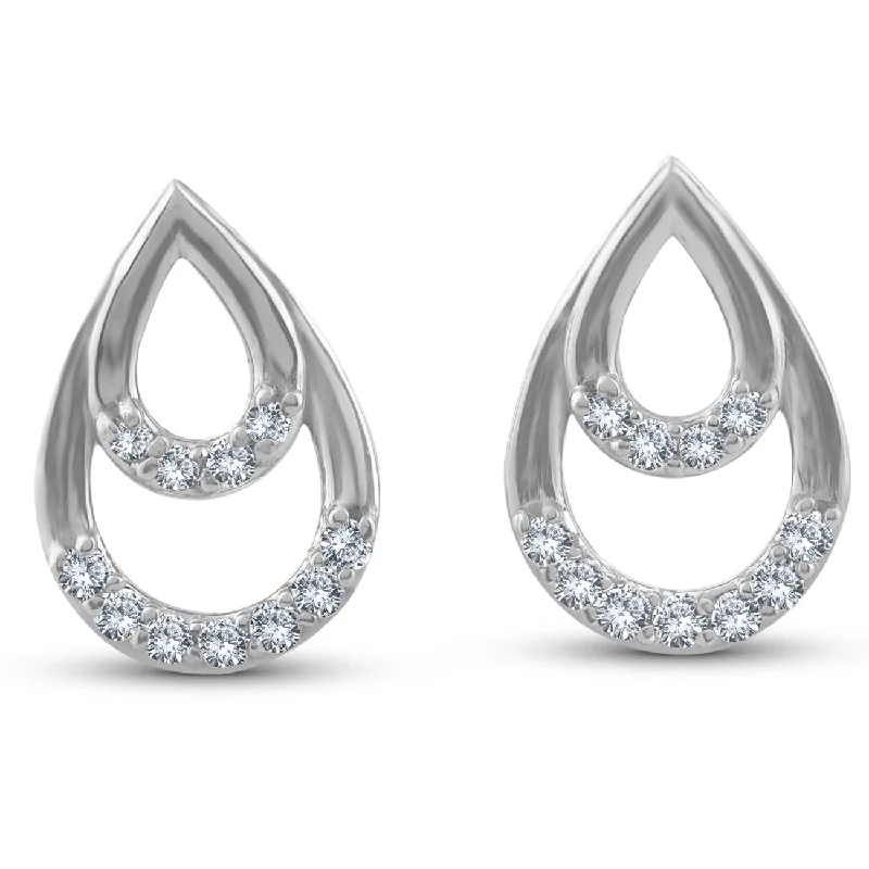 Hoop earrings with textured gold for a refined and sophisticated aesthetic-1/10ct Diamond Pear Shape Dangle Petite Earrings 14k White Gold